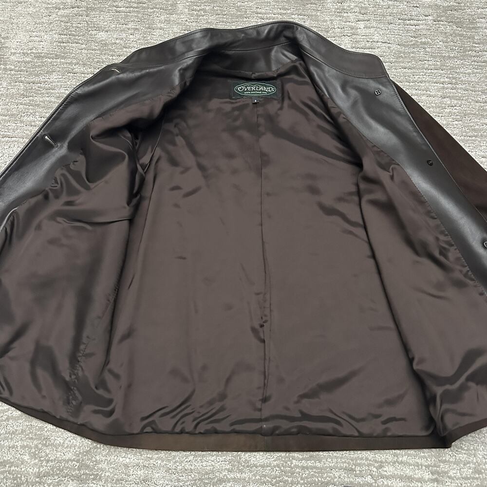 Overland Jacket Womens 8 Brown Suede Leather Trim Button Front Lined Collared - Picture 5 of 14